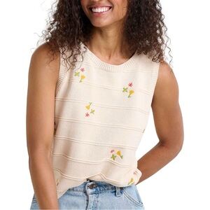 Toad&Co Bianca Crew Tank Embroidered Cream Floral Tank Top Organic Cotton